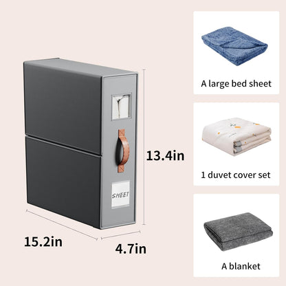 EE-RoomWorld Bed Sheet Storage Organizers，Premium Fabric Closet Organizer with Clear View Window, Space-Saving Foldable Design for Queen/King Size Bedsheets, Blankets & Duvet Covers