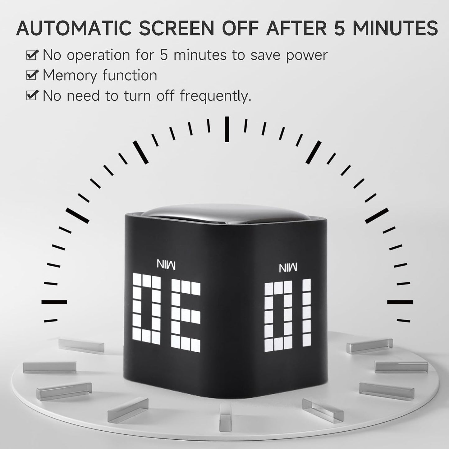 Rotating Productivity Timer 5, 25, 10, 50 Minutes Preset, Desk Cube w/Gravity Sensor for ADHD, Mute Functions, Ideal for Work, Study, Kitchen, Back to School (1, Wood Grain Finish)