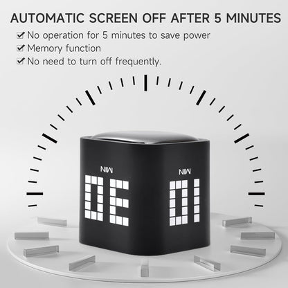Rotating Productivity Timer 5, 25, 10, 50 Minutes Preset, Desk Cube w/Gravity Sensor for ADHD, Mute Functions, Ideal for Work, Study, Kitchen, Back to School (1, Wood Grain Finish)