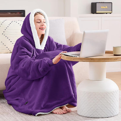 yescool Wearable Blanket Hoodie, Flannel Sherpa Fleece Blanket Sweatshirt for Adults Women Men,One Size Fits All - Colors A