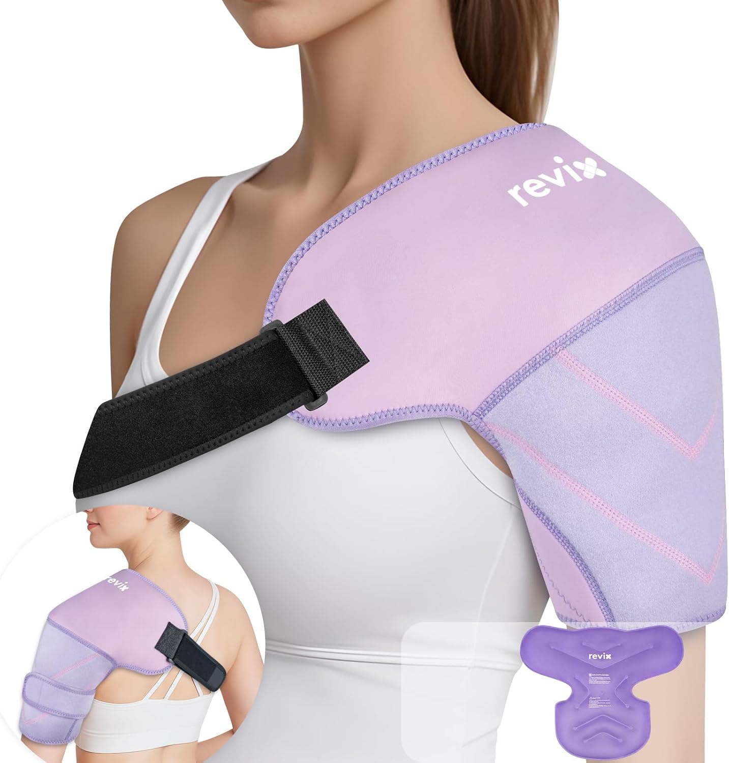 REVIX Large Shoulder Ice Pack Wrap, 2 Gel Packs+1 Shoulder Brace for Rotator Cuff and Arm, Reusable Gel Cold Therapy Wrap for Discomfort Relief & Muscle Relaxation, Easy to Wear & Remove