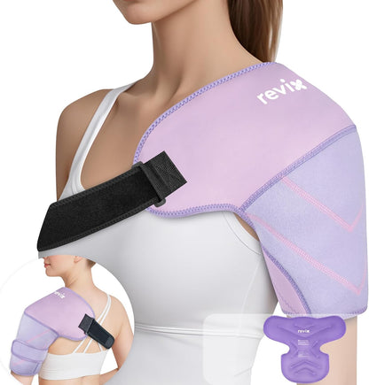 REVIX Large Shoulder Ice Pack Wrap, 2 Gel Packs+1 Shoulder Brace for Rotator Cuff and Arm, Reusable Gel Cold Therapy Wrap for Discomfort Relief & Muscle Relaxation, Easy to Wear & Remove