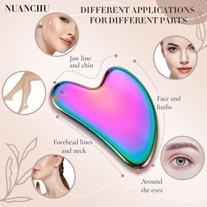 Nuanchu Stainless Steel Gua Sha Facial Tool, Metal Gua Sha for Lymphatic Drainage, Guasha Face Sculpting Double Chin Reduce with Pouch Self Care Gift(304 Stainless Steel,Silver)