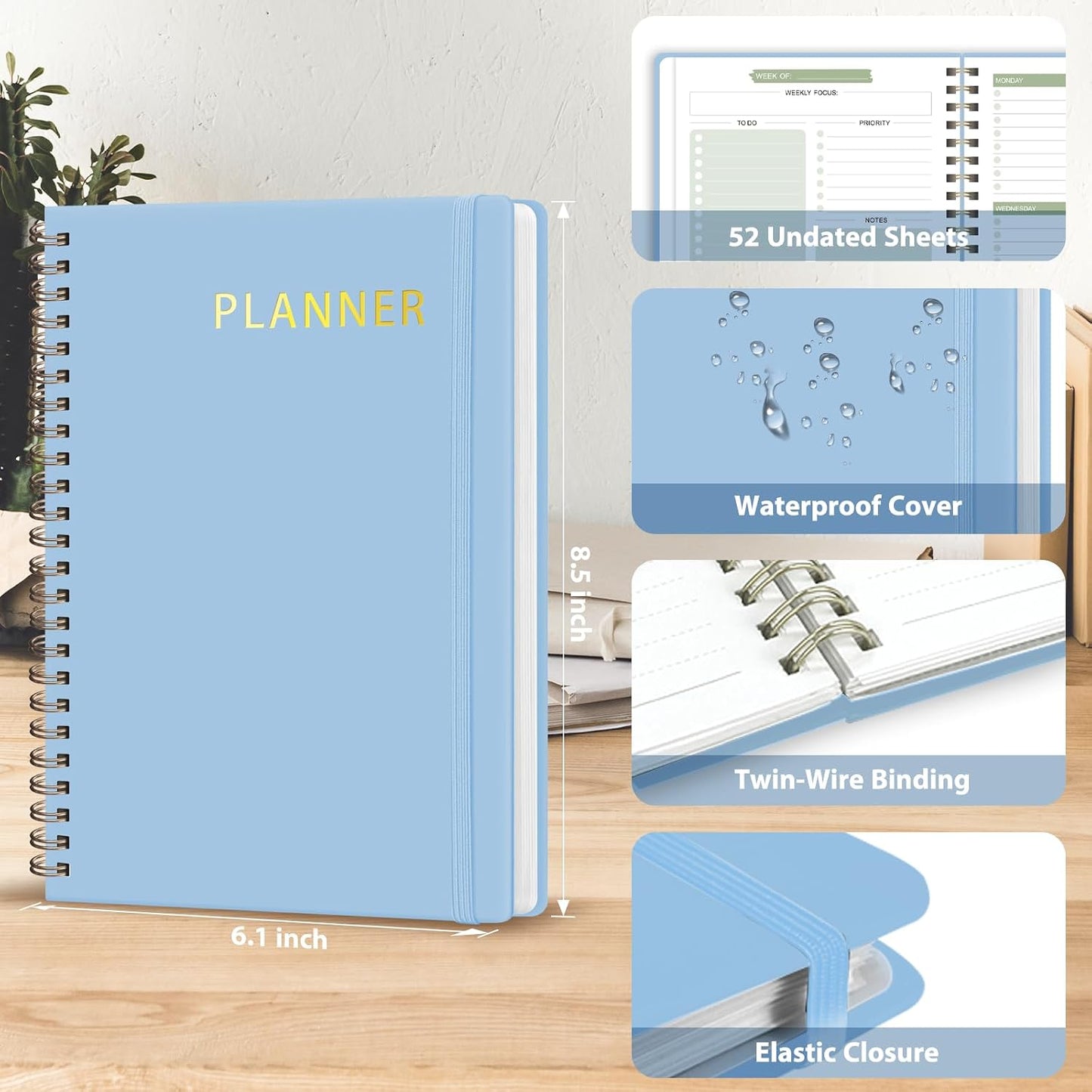 Undated Weekly Planner, Weekly To Do List Notebook, A5 Daily Planner | Office School Supplies, Spiral Binding, Inner Pocket, Goal, Organizer, Habit Tracker