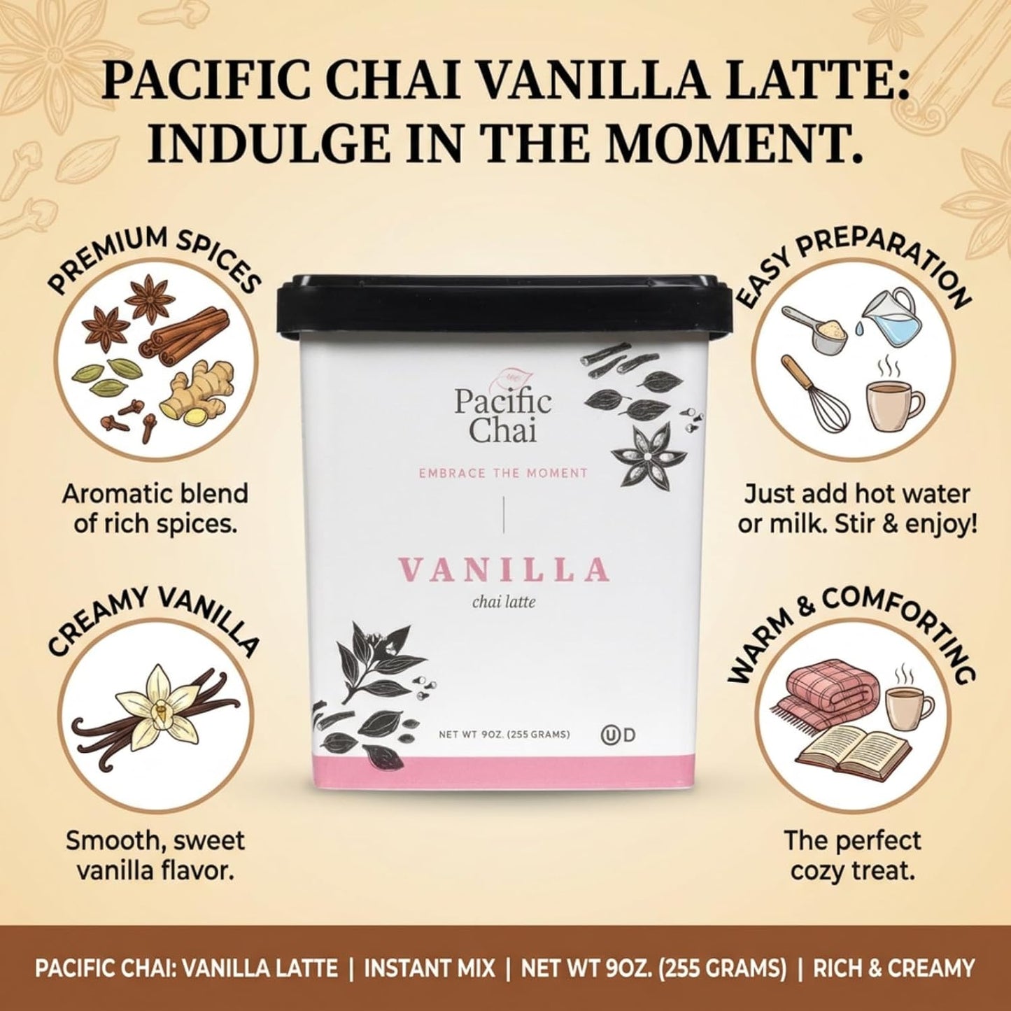 Pacific Chai Spiced Chai Latte Mix, Instant Chai Tea Latte Drink Mix, Gluten Free, Kosher Certified Powder Beverage, Café Style Chai Latte, 9 oz (Pack of 3)