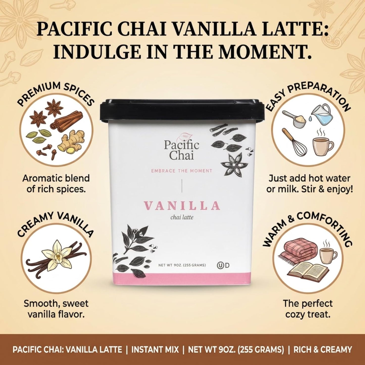 Pacific Chai Matcha Chai Latte Mix, Instant Matcha Tea Latte Drink Mix, Gluten Free, Kosher Certified Powder Beverage, Café Style Latte, 9 Oz (Pack of 1)