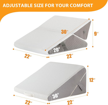 Ruqmuis Wedge Pillow Set for After Surgery, 3PCS Adjustable 9&12 Inch Bed Wedge Pillow for Sleeping, Incline Pillow Wedge for Headboard, Post Surgery, Acid Reflux, Neck&Back Support, White/Grey