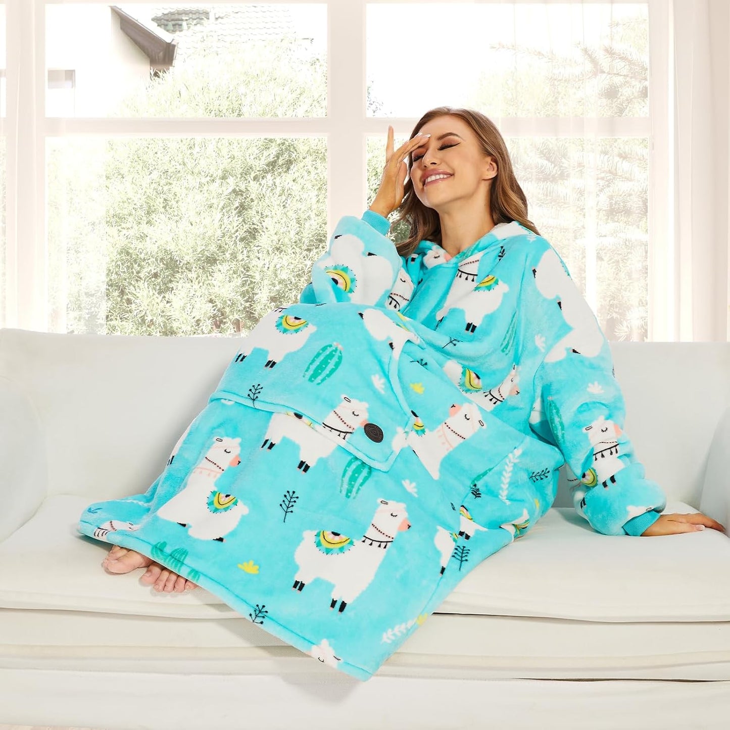 THREE POODLE Wearable Blanket Hoodie for Women, Oversized Sherpa Sweatshirt Blanket for Adults Men, Cozy Hooded Blankets, Gifts for Teen Girls Women Mom Sister