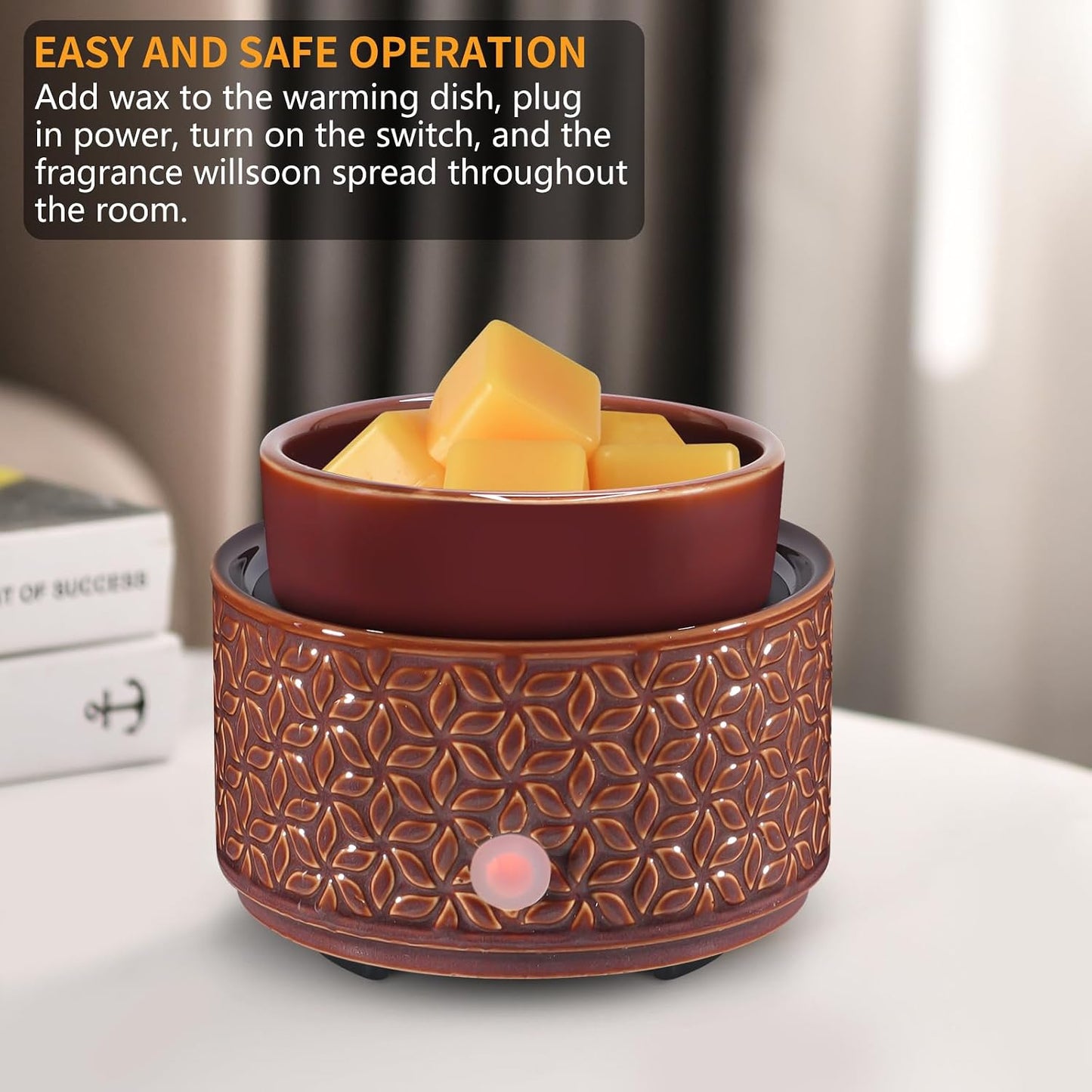 Ceramic Wax Melt Warmer, Fragrance Wax Warmer 4-in-1 Electric Candle Wax Melter and Wax Cubes for Home Office Bedroom Aromatherapy Essential Oil Burner is Birthday Gifts for Women Mom Girl(Dark Brown)