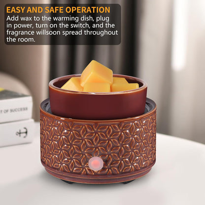 Ceramic Wax Melt Warmer, Fragrance Wax Warmer 4-in-1 Electric Candle Wax Melter and Wax Cubes for Home Office Bedroom Aromatherapy Essential Oil Burner is Birthday Gifts for Women Mom Girl(Dark Brown)