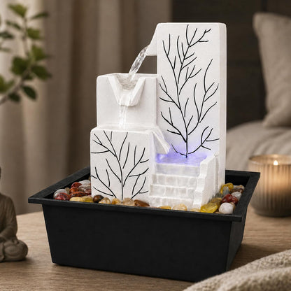 Tabletop Water Fountain Indoor, Soothing Stress Relief White Noise Waterfall Fountain, Relaxing Water Feature Home Decor, Ideal for Home Office Zen Meditation Room & Gifting