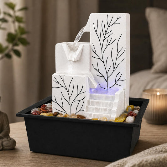 Tabletop Water Fountain Indoor, Soothing Stress Relief White Noise Waterfall Fountain, Relaxing Water Feature Home Decor, Ideal for Home Office Zen Meditation Room & Gifting