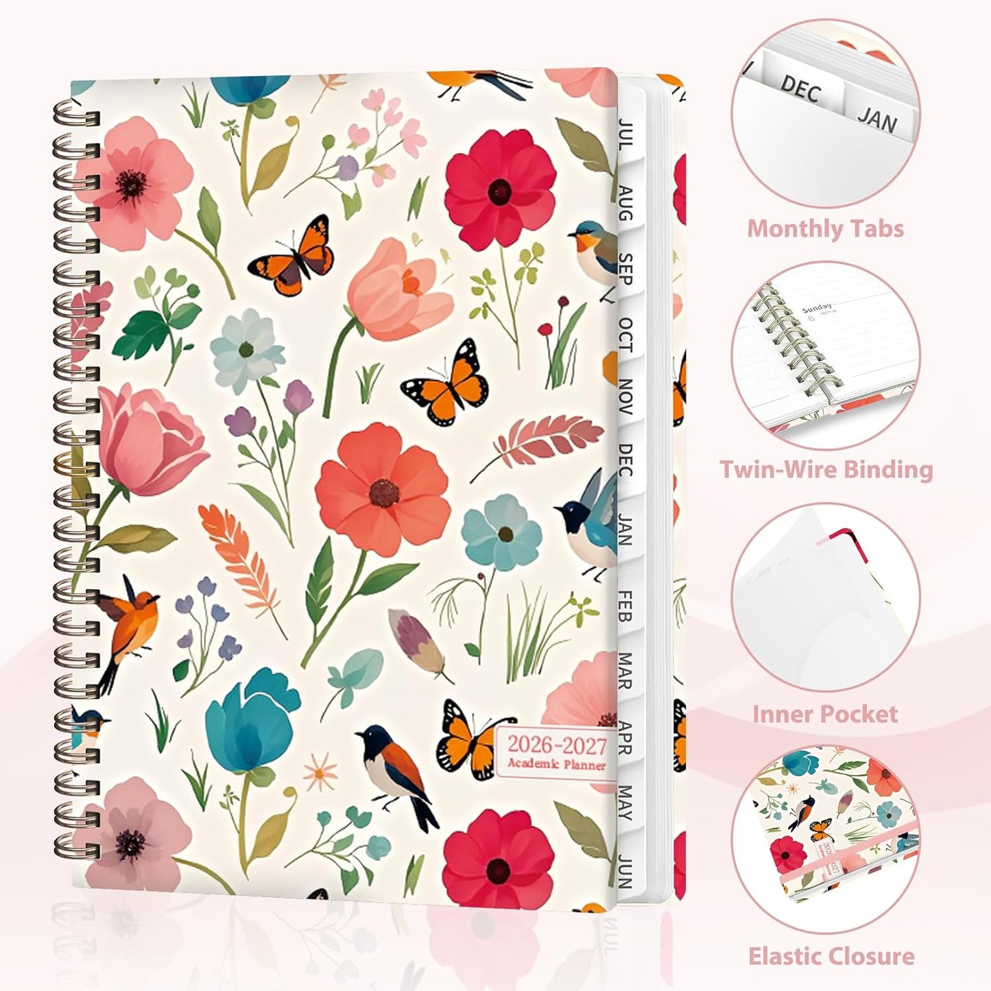 Planner 2026-2027, Weekly and Monthly Calendar Planner, JUL 2026 - JUN 2027 | Academic Year, Daily Agenda Book, A5(6.3'' x 8.5''), Sprial Bound, Inner Pocket, Office School Use