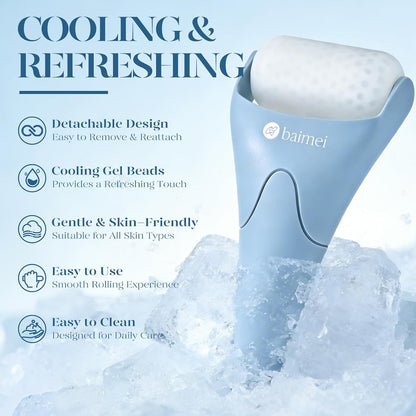 BAIMEI IcyMe Ice Roller for Face and Gua Sha Facial Tool Set, Ice Face Roller Reduces Puffiness Relieves Migraines Skin Care Tools, Self Care for Women - Pink