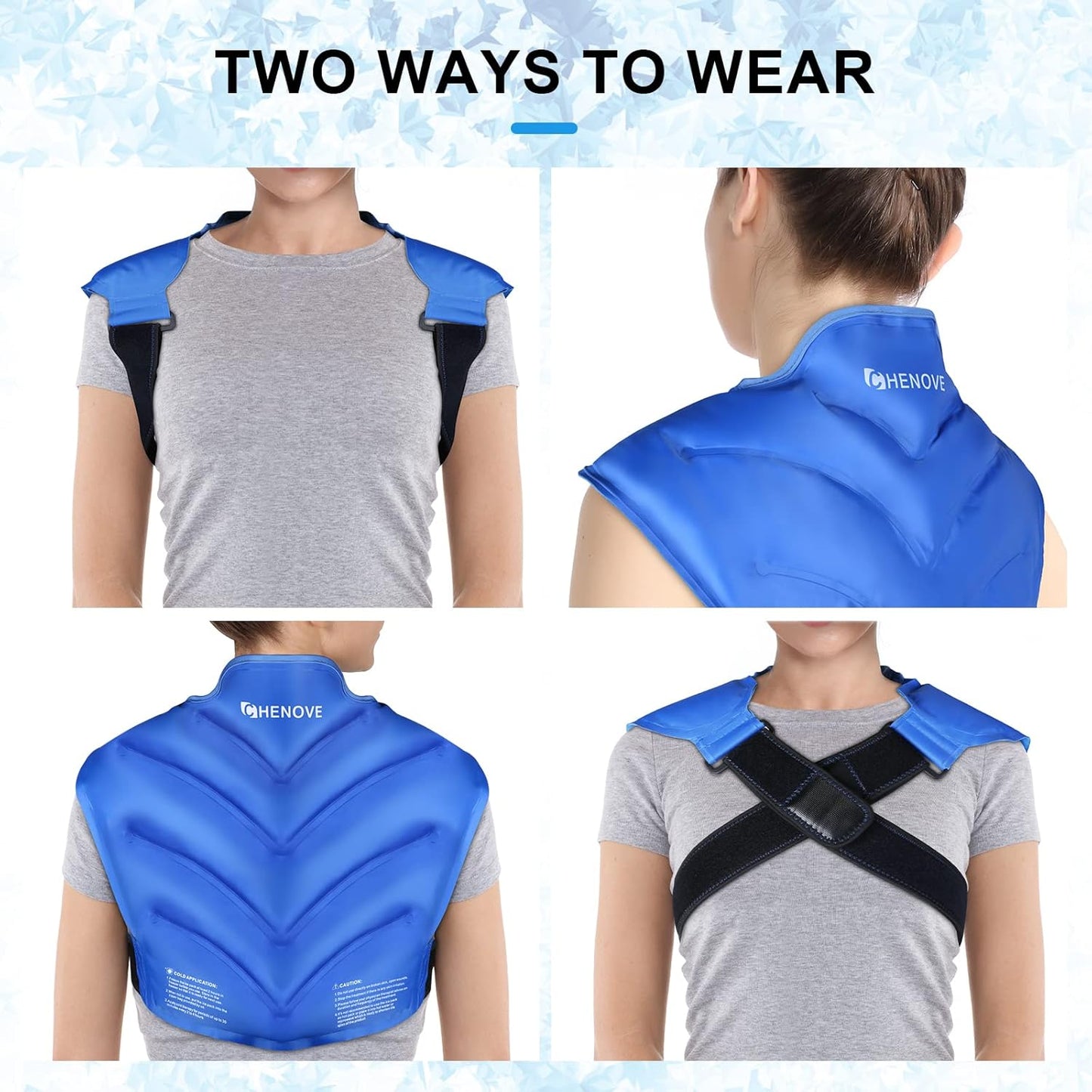 Chenove Ice Pack for Shoulders Upper Back with Strap, Neck and Shoulder Ice Pack Wrap Rotator Cuff Gel Reusable with Cold Compression Therapy, Soreness (Black)