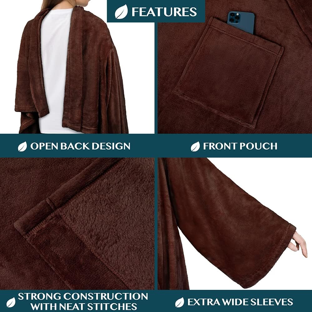 PAVILIA Wearable Blanket with Sleeves for Adult Women Men, Cozy Fleece Warm Wrap Throw with Arms, Gifts for Christmas, Wife