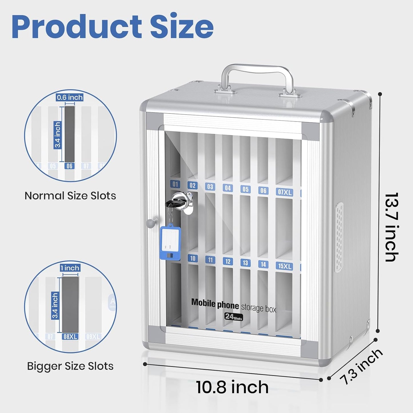 36 Slots Cell Phone Locker for Classroom, Portable Mobile Phone Storage Box with 【2 Different Size Slots】, Phone Lock Box Wall Mounted (Black)