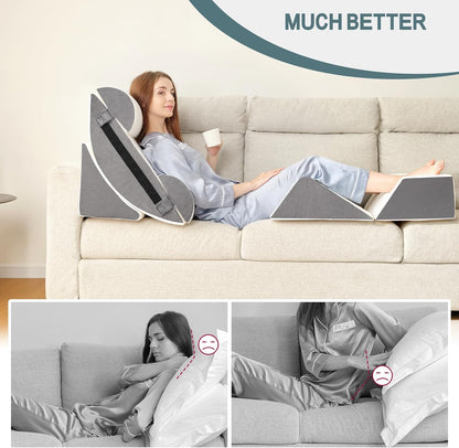 Yojoker 6pcs Orthopedic Bed Wedge Pillow Set for Sleeping, Post Surgery Foam for Body, Back and Leg Pain Relief Comfortable & Adjustable Support Pillows-Anti Snoring, Heartburn