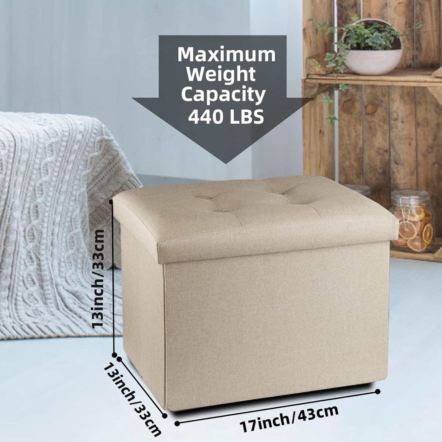ALASDO Storage Ottoman Footrest Stool Small Ottoman with Storage Foldable Ottomans Foot Rest Footstool Bench for Living Room 17x13x13inches Grey