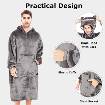 THREE POODLE Wearable Blanket Hoodie for Women, Oversized Sherpa Sweatshirt Blanket for Adults Men, Cozy Hooded Blankets, Gifts for Teen Girls Women Mom Sister