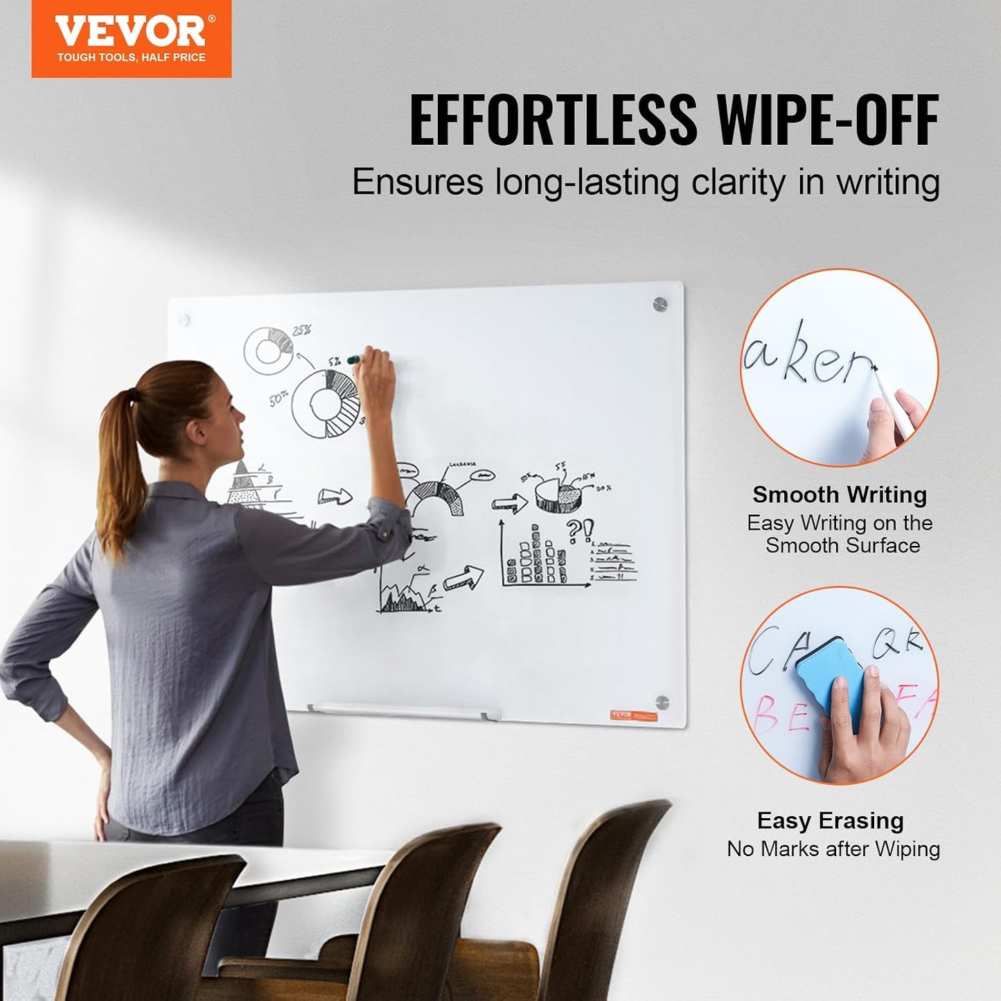 VEVOR Dry Erase Calendar for Wall, 36 x 24 Inches Whiteboard Calendar, Monthly Planner Magnetic Dry Erase Board, 1 Magnetic Erase & 2 Dry Erase Marker & Movable Tray for Restaurant Office Home School