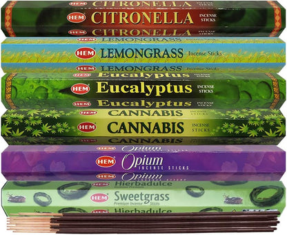 Hem Incense Sticks Variety Pack #23-120 Insence-Sticks (6 Incents x 20 Insense) + Incense Stick Holder with 6 Most Liked Scents Including Patchouli Dragons Blood White Sage Frankincense-Myrrh