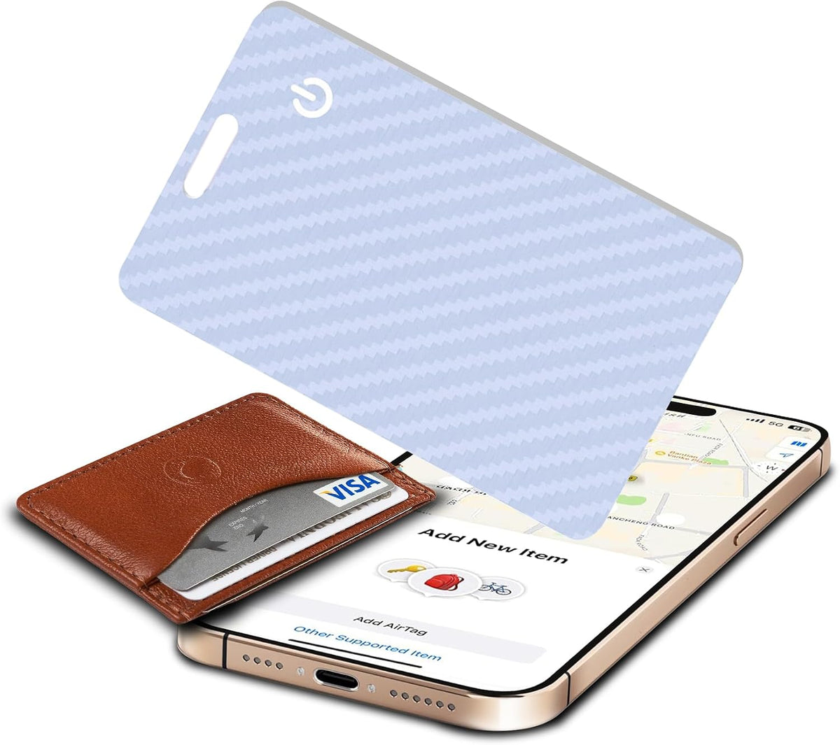 Wallet Tracker Card, Slim Rechargeable Bluetooth Item Locator, Smart Finder Compatible with Apple Find My for Wallet, Luggage, Passport, IP68 Waterproof (iOS Only) (Carbon Fiber Black)