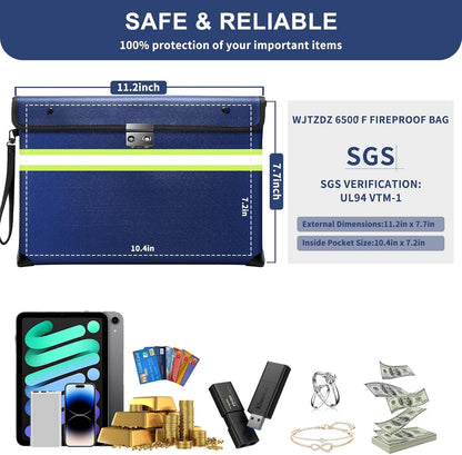 Upgraded Fireproof Money Bag,10 Layers of Heat Insulated Materials 6500°F
