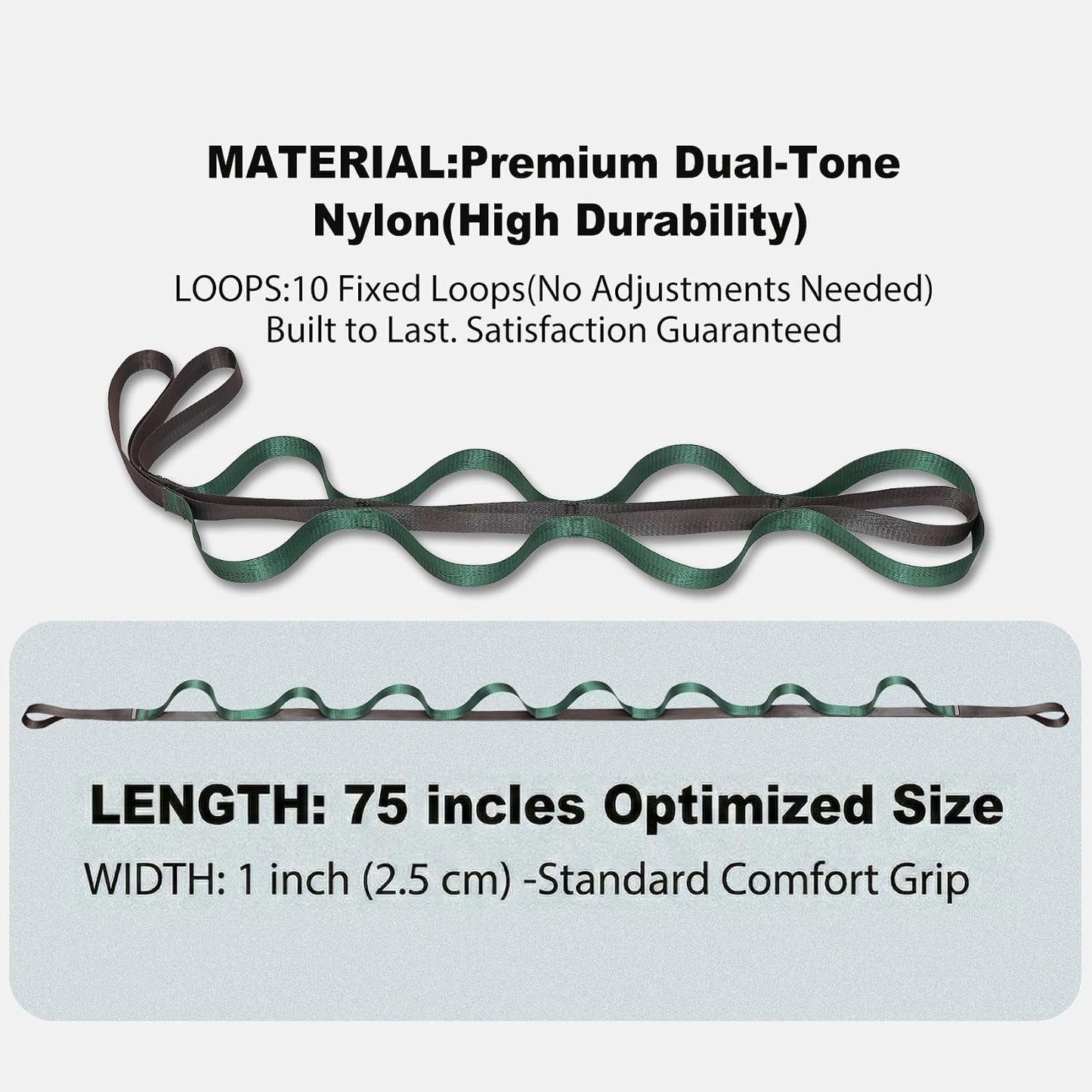 Acozycoo Stretching Strap with Loops for Physical Therapy,Yoga Strap for Stretching,Home Workout,Pilate & Flexibility Training,Non-Elastic Exercise Stretch Band for Hamstring,Leg Stretcher Belt,Flexibility Fascia