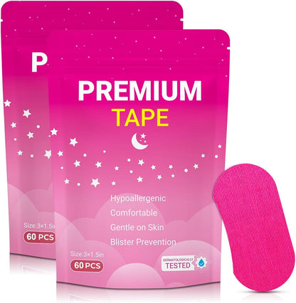 Mouth Tape for Sleeping 60 Pack, Athletic Tape Wrap Breath Training Tape Nasal Strips for Adults Athletes Breathing(Pink-60 pcs)