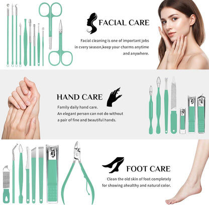 MINKINH Manicure Set Professional Nail Clipper Kit-26 Pieces Stainless Steel Manicure Kit,Nail Care Tools with Luxurious Travel Case (Brown)
