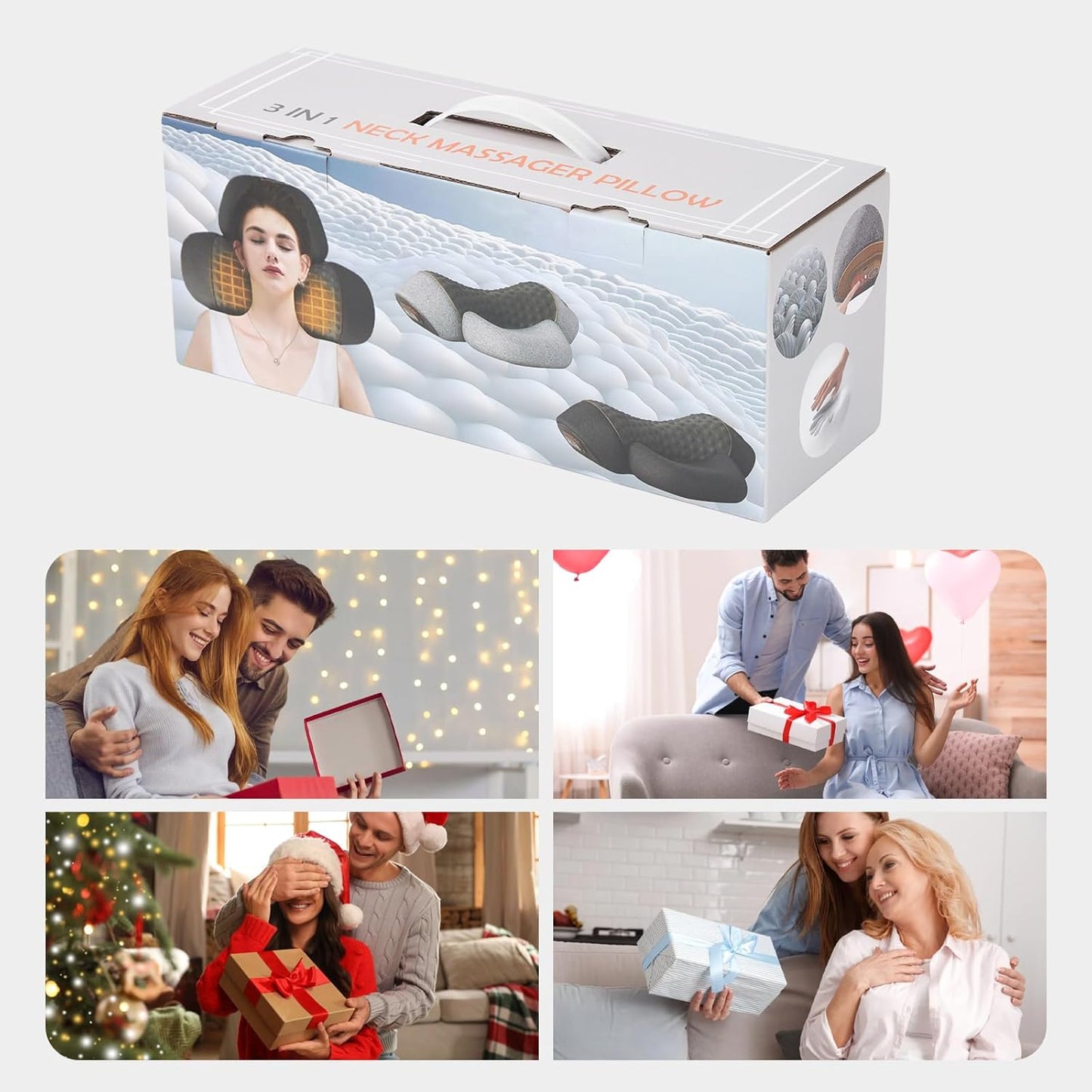 3-in-1 Rechargeable Neck Massager Pillow with Heating Traction | Deep Tissue Pain Relief, Shoulder & Neck Hump Corrector for Men Women, Gifts for Family and Friends