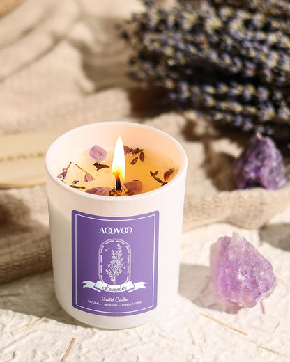 AOOVOO Lavender Scented Candles for Women - Aromatherapy Candle with Crystals Inside, 10oz Soy Candles for Home Scented, Birthday Gifts Mothers Day Candle for Women Mom