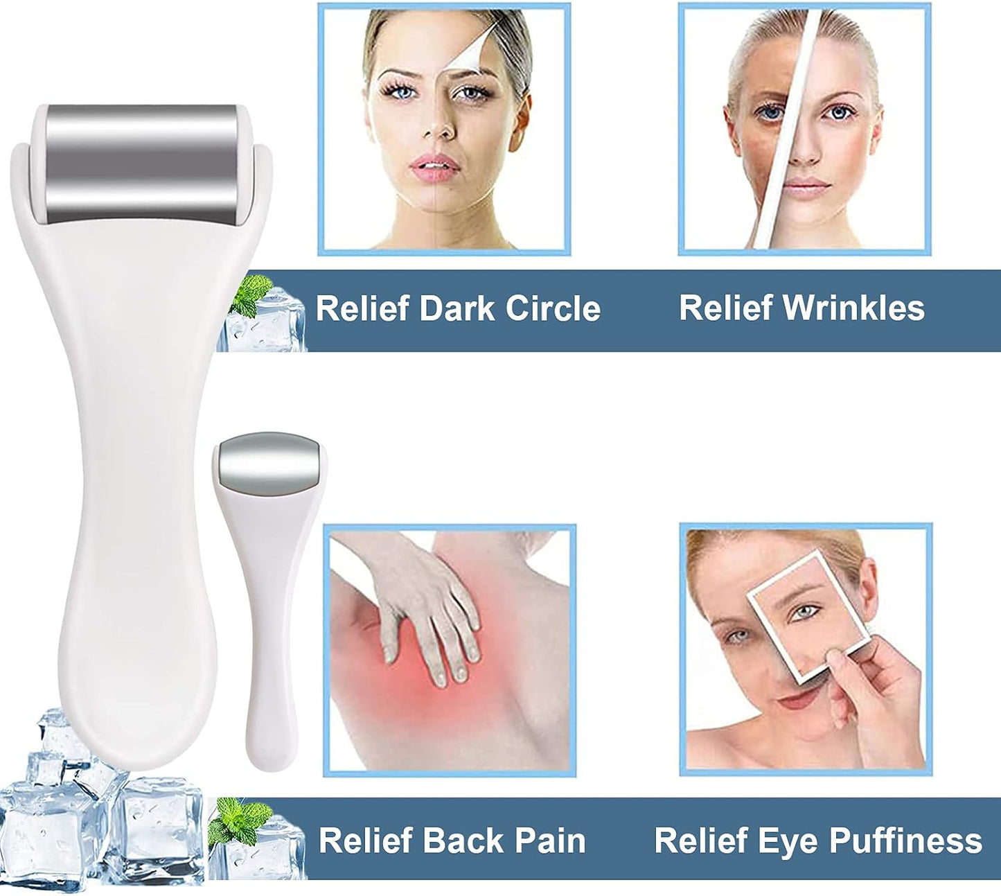 Ice Roller for Face and Eyes - 2PCS Facial Relief Eye Puffiness Massager
