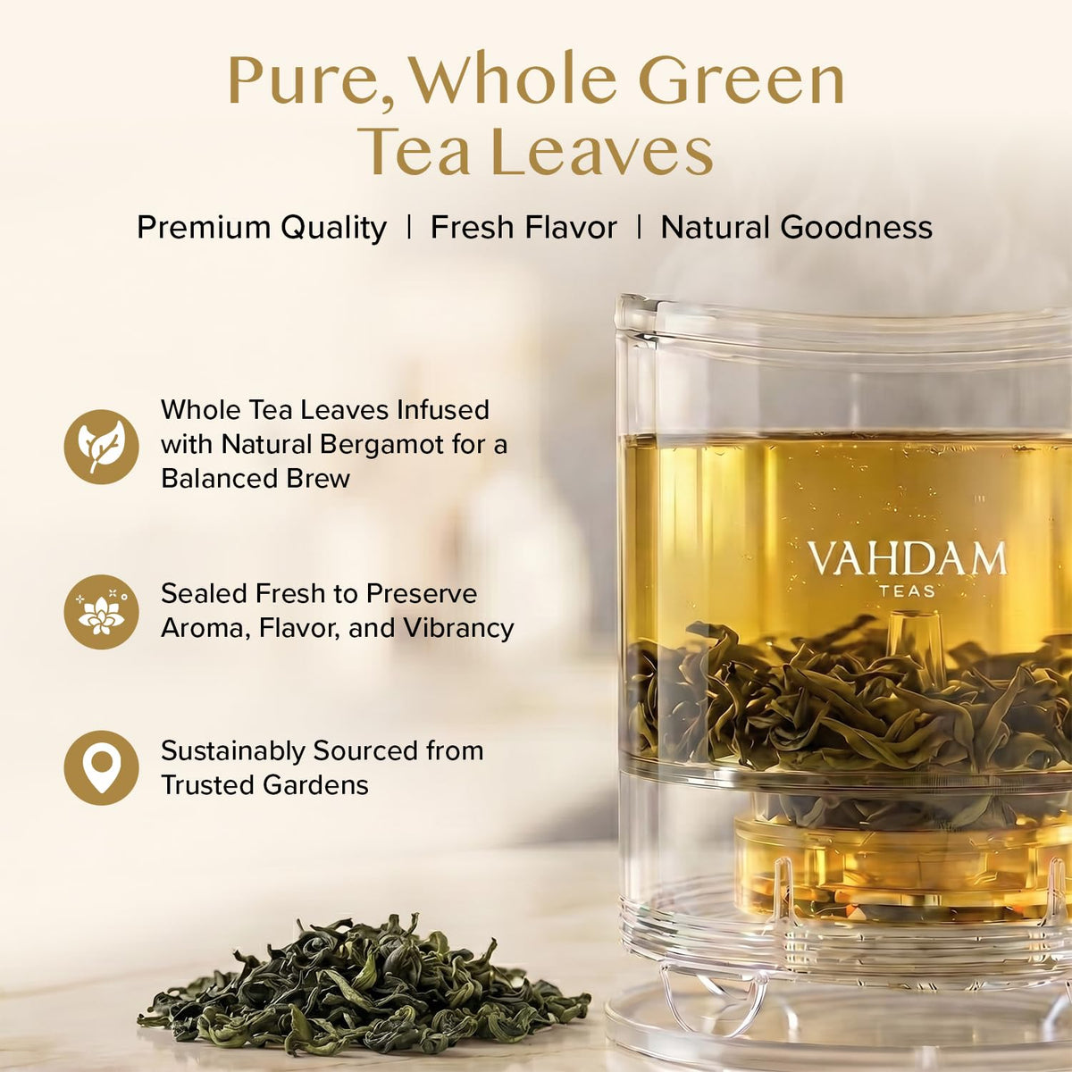 VAHDAM Earl Grey Citrus Green Tea Loose Leaf (3.5oz|50+ Cups) Bergamot Oil