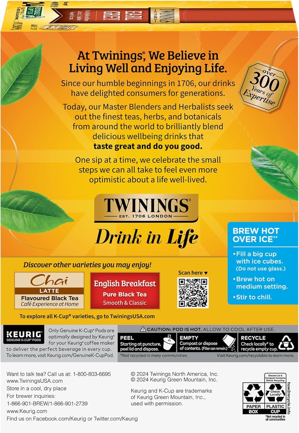 Twinings Earl Grey Black Tea K-Cup Pods for Keurig, 24 Count (Pack of 2), 48 Total, Flavoured with Citrus and Bergamot, Caffeinated, Enjoy Hot or Iced