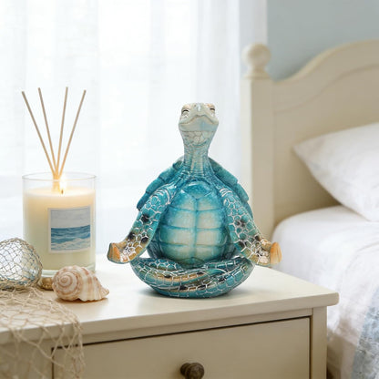 Hodao 2PCS Sea Turtle Meditation Yoga Figurines, Coastal Beach Decor