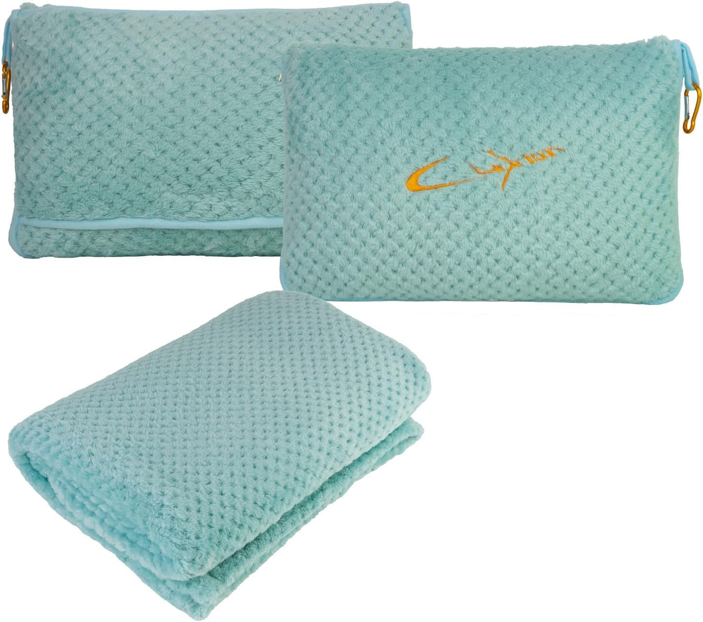 Compact Travel Blanket for Airplane, Premium Soft 2-in-1 Blanket with Pillowcase and Carry Bag, Lightweight Travel Essentials with Luggage Sleeve and Backpack Clip, Mint Green