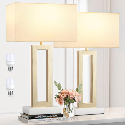 Gold Table Lamps Set of 2, 16.4" Bedside Lamps for Nightstand with USB C+A