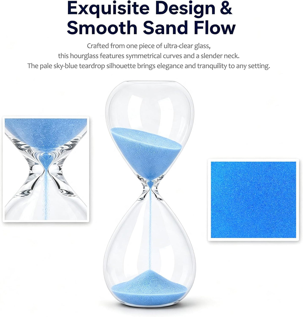 Hourglass, HoveBeaty Black Sand Timer, 15 Minute Hand-Blown Glass
