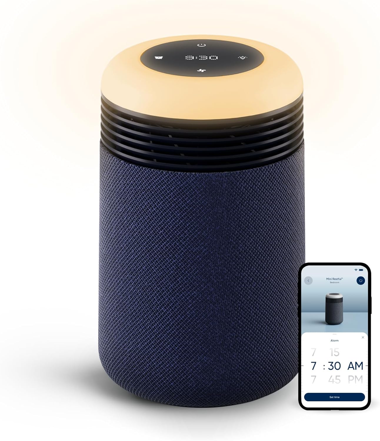 BLUEAIR Air Purifier & Sunrise Alarm Clock for Bedroom, Nursery – HEPASilent™, Wake-Up Light, White Noise & Soothing Sounds for Natural Sleep, USB-C, Mini Restful