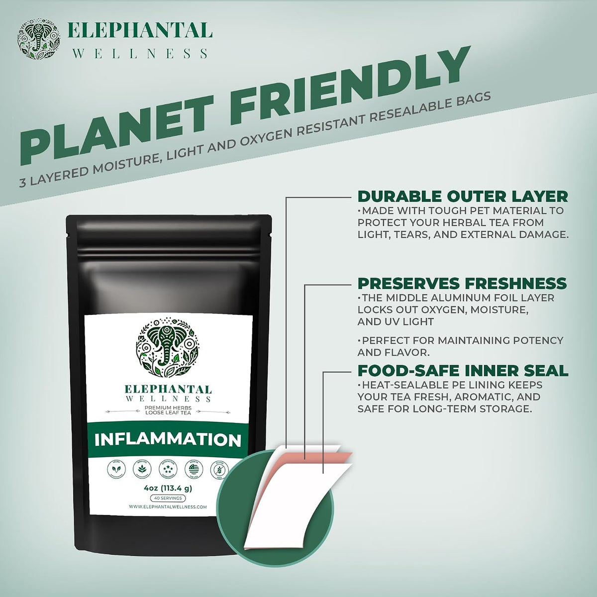 Elephantal Wellness Premium Inflammation Herbal Tea | Comfort & Mobility Blend with Turmeric, Boswellia, White Willow Bark & Ginger | Handmade, Non-GMO, Caffeine-Free Loose Leaf, 4oz, 40 Servings
