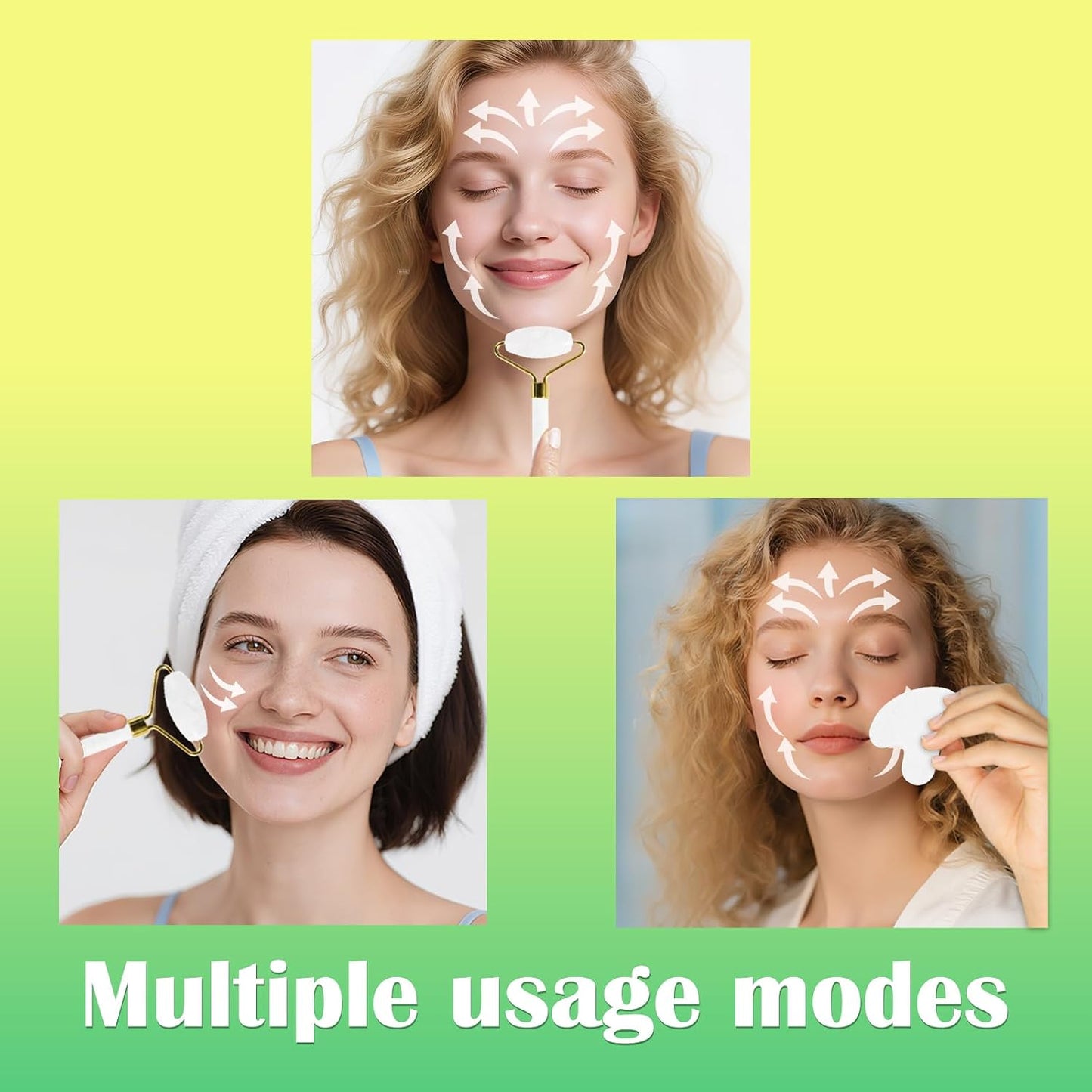 Jade Roller Gua Sha Tools - Nature Gua Sha Facial Tool Skin Tightening Face Massager Anti-Aging Jade Face Roller Puffiness Reducing Guasha Stone for Women Men（Green）