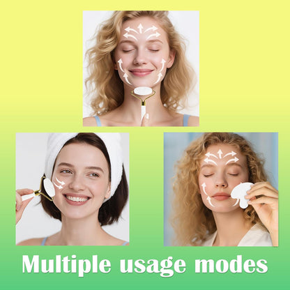 Jade Roller Gua Sha Tools - Nature Gua Sha Facial Tool Skin Tightening Face Massager Anti-Aging Jade Face Roller Puffiness Reducing Guasha Stone for Women Men（Green）