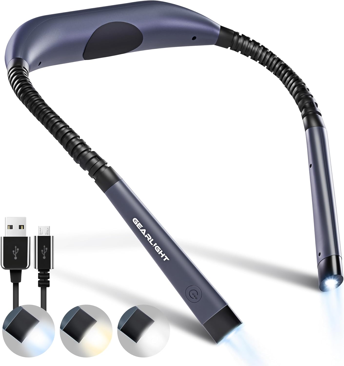 GearLight Rechargeable Book Light for Reading in Bed – Hands-Free LED Clip-on Lamp with 3 Light Modes, Adjustable Brightness, Flexible Neck Reading Light for Books, Laptops, and More – 2 Pack
