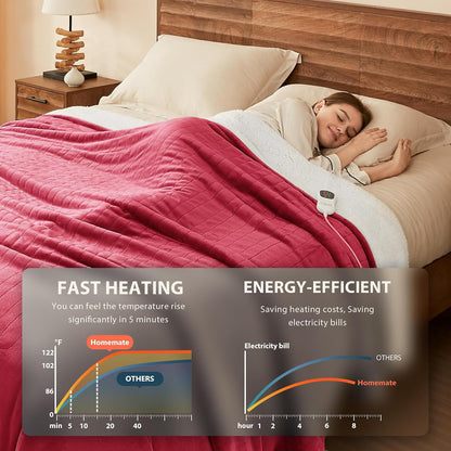 Homemate Electric Heated Blanket Twin - 62"x84" Heating Bed Blankets Throw with 10 Heating Levels 8 Hours Auto Off Fast Heating Over-Heated Protection Ultra Soft Warm Flannel ETL Certified Grey - Colors B