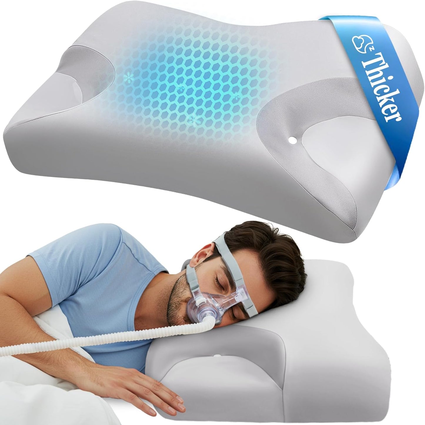IKSTAR CPAP Pillow for Side Sleeper, Sleep Apnea Pillow for Sleeping, CPAP Nasal Pillows Suit for All CPAP Masks User, Cervical Memory Foam Neck Support Pillow Relief Neck Pain for Side Back Sleepers