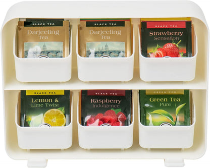 Mind Reader Tea Bag Organizer, Tea Station Organizer, Countertop Storage, Kitchen, Plastic, 10.25"L x 3.25"W x 7.75"H, Black