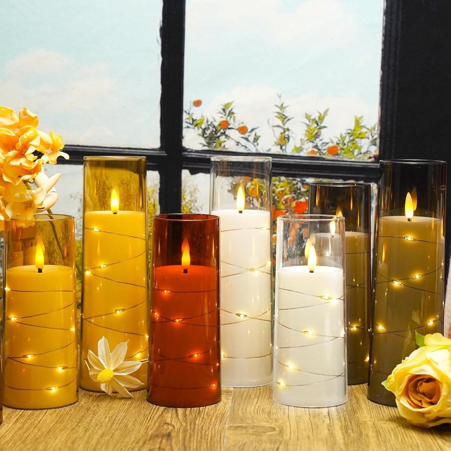 Nimiko Flickering Flameless LED Candles,Battery Operated Candles 24 Pcs with Embedded Star String,Acrylic LED Pillar Candles with Remote,Suitable for Home Decoration to Create an Atmosphere (White)