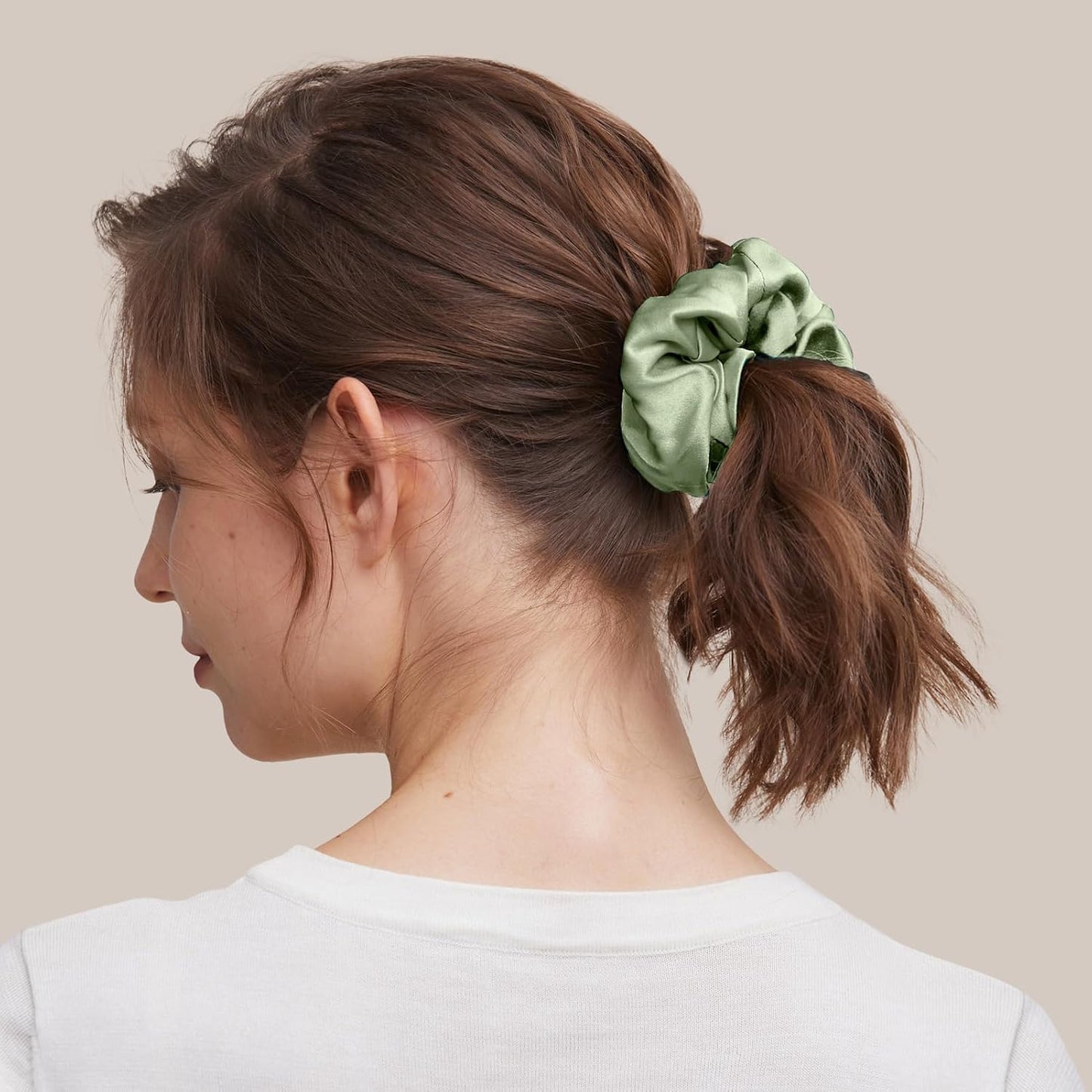 LILYSILK Silk Hair Scrunchies / Ties for Frizz & Breakage Prevention, 100% Mulberry, No Damage, Elastic ponytail Holders, 1Pc, Coffee - Colors A